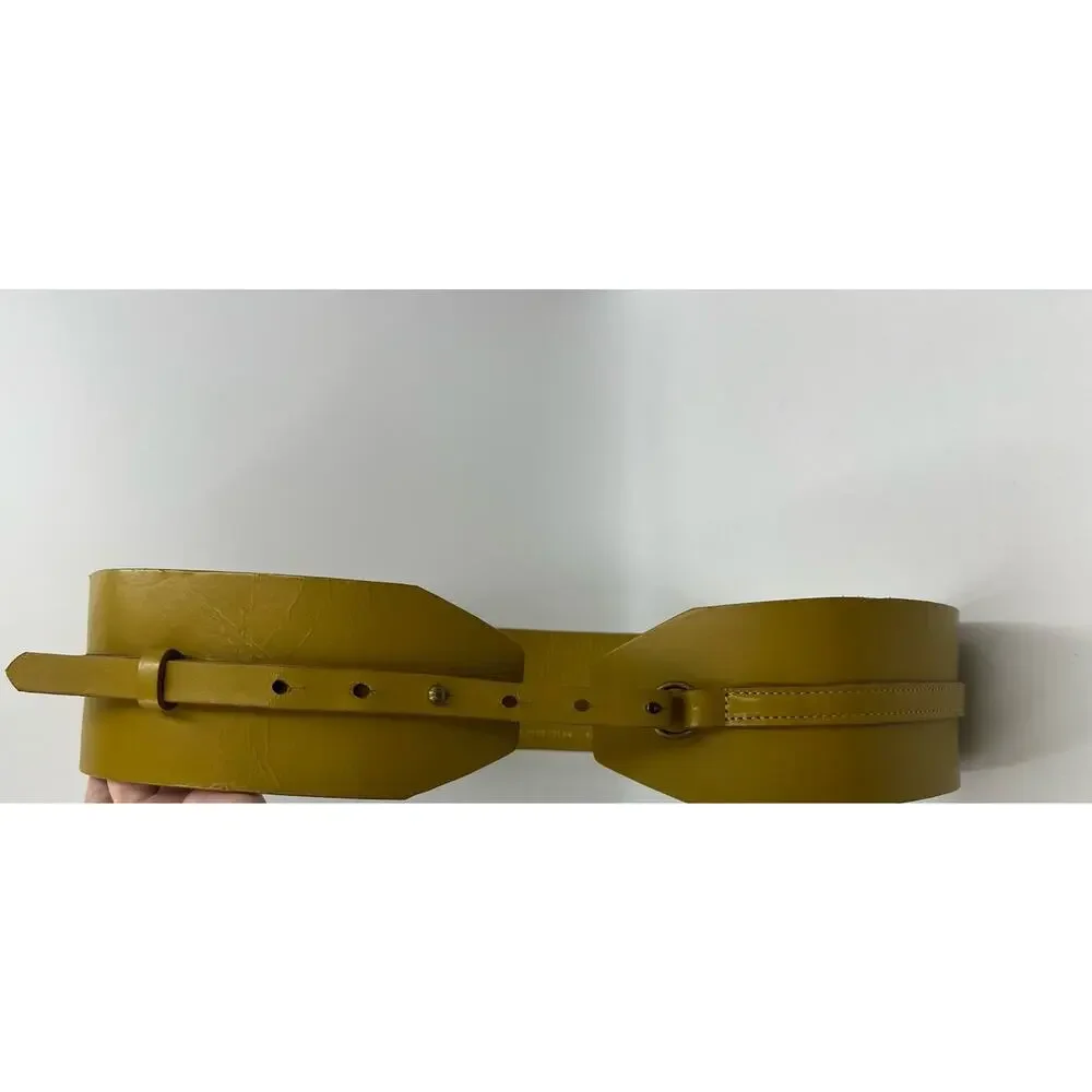 By Anthropologie wide leather corset cinch belt Plus size 1X Gold Yellow Boho